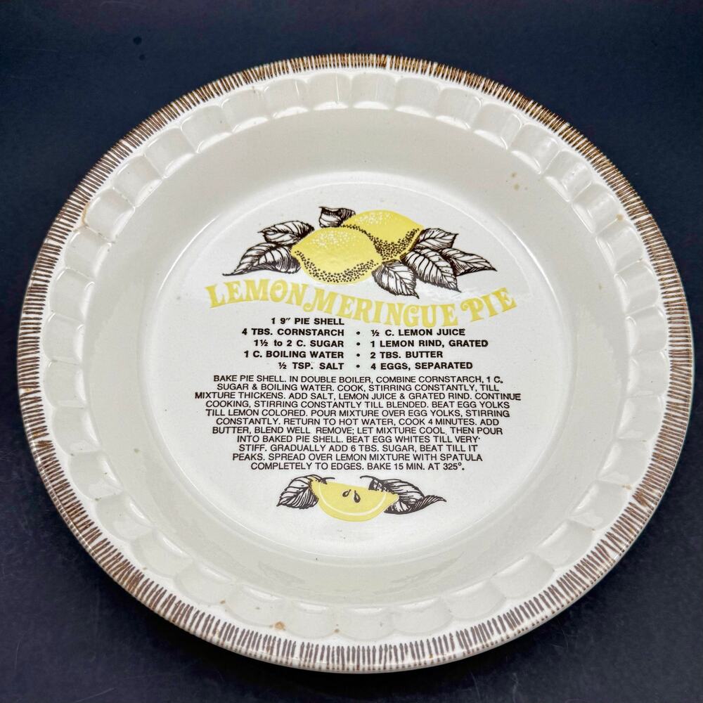 Vintage Lemon Meringue Pie Recipe Pan Royal China by Jeanette Ceramic Dish Plate